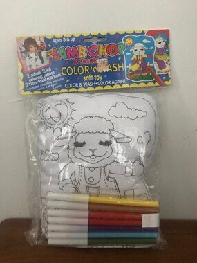 Vintage LAMB CHOP Color 'n Wash Soft Pillow Toy Plush Shari Lewis With Markers